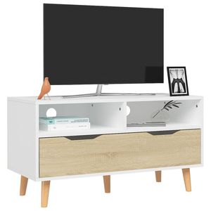 Stand TV bianco e Sonoma rovere 35.4 "x 15.7" x 19.1 "ingegnerizzato legno TV Stand - Product Image 3