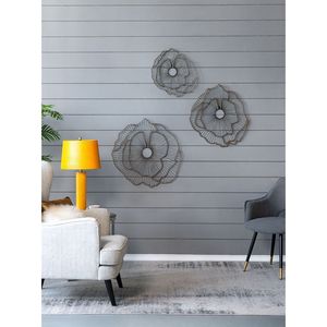 Set di 3 fiori di metallo decorazione della parete elegante scultura floreale per il portico o ingresso corridoio ingresso accenti della parete di transizione - Product Image 1
