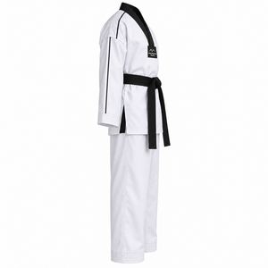 Uniforme de Taekwondo blanc avec ceinture noire et patch logo pour adultes, unisexe, coupe classique, matière coton durable, prix avantageux - Product Image 4