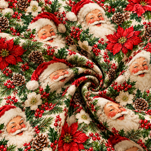 Tissu en microfibre imprimé écologique et biologique, motif Père Noël et baies de houx, pour couture et artisanat de Noël - Product Image 3