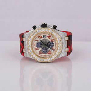 Montre Chronographe de Luxe pour Homme Incrustée de Diamants Mouvement Quartz ETA Bracelet Argent Moissanite Verre Saphir 28mm Étanchéité 10m - Product Image 1