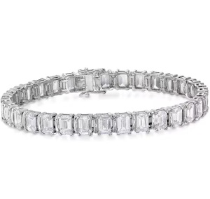 Bracelet tennis de luxe pour homme en argent sterling avec moissanite taille émeraude, style hip-hop, effet diamant, entièrement pavé - Product Image 1
