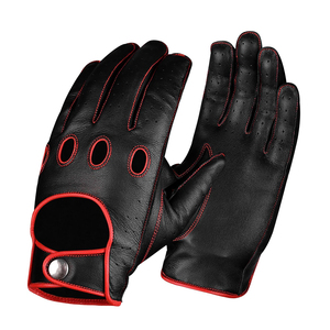 Excellent Quality Leather <b>Driving</b> <b>Gloves</b> Black Red Stitching Breathable Wrist Length Sporty Style For Cycling And <b>Driving</b> - Product Image 1