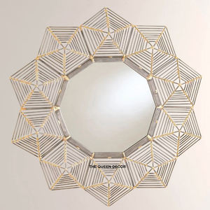 Miroir mural décoratif pour la maison, en fer forgé rond, finition noire, avec poignée en corde. - Product Image 2