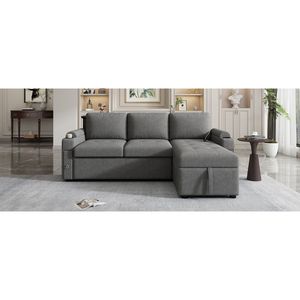Divano letto componibile a L da 83,5 pollici con ampio spazio contenitore, due portabicchieri e due porte USB, per soggiorno - Product Image 1