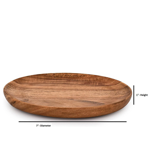 Ensemble de 4 assiettes rondes en bois d'acacia naturel pour servir des plats légers, des collations ou des repas chauds dans la cuisine du café ou à la maison - Product Image 5