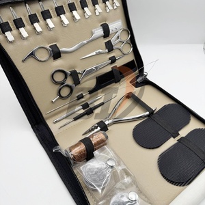 Ensemble d'outils pour extensions de cheveux en acier inoxydable, étui en cuir beige, micro-perles, pince à 3 trous, logo personnalisé, outils de coiffure - Product Image 4