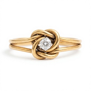 Bague de Fiançailles et de Promesse Antique en Or Massif 18K Style Victorien avec Diamant de Laboratoire, Nœud d'Amoureux Français, Cadeau Romantique Antique - Product Image 1