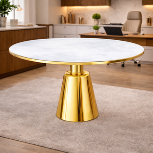 Mesa de Centro Redonda Contemporánea y Duradera con Base de Pedestal de Metal Dorado, Muebles de Lujo para el Hogar con Estructura Metálica - Product Image 2