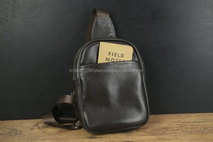 Genuine Leather <b>Men's</b> Fashion Chest Black Bag Custom Logo Crossbody Sport <b>pouch</b> Waist Vertical Hiking Fanny Pack <b>for</b> <b>Men</b> Travel - Product Image 2
