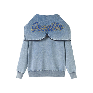 เสื้อฮู้ดซิปเต็มตัวสีน้ำเงินเดนิม SGRHO แขนยาว ลายตัวอักษรกรีก เสื้อฮู้ดมีซิปด้านหน้า สไตล์ลำลอง แฟชั่นสำหรับชมรมนักเรียน - Product Image 2