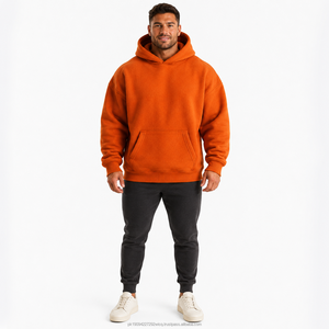 <b>Men's</b> <b>Orange</b> 100% Cotton Crew Neck Pullover <b>Sweatshirt</b> Oversized Knitted Solid Color Casual Winter Digital Printing Embroidered - Product Image 1