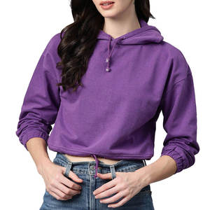 Sudadera con capucha corta morada para mujer, informal, de manga larga, con cordón ajustable - Product Image 1