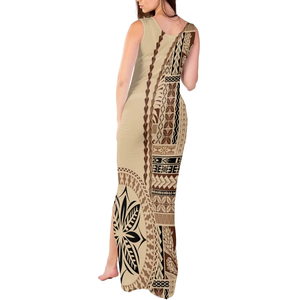 Vestido Maxi Casual de Verano para Mujer con Falda con Abertura Sexy, Estampado Personalizable de las Islas Samoa, Cintura Natural - Venta al por Mayor - Product Image 5