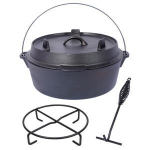 Pentola in ghisa pretrattata con coperchio a padella, ideale per campeggio, cottura a caminetto, barbecue e focolare. - Product Image 1