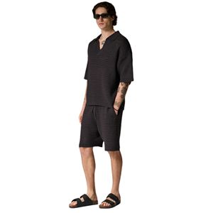 Polo de punto texturizado para hombre, color carbón, de manga corta, estilo casual, holgado, para verano, a la moda, OEM - Product Image 6