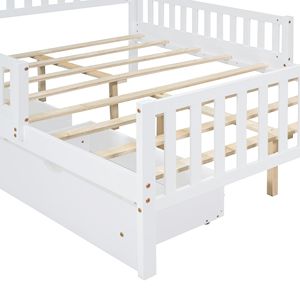 Letto a piattaforma in legno bianco per bambini, con sponde su entrambi i lati e due cassetti contenitore - Product Image 6