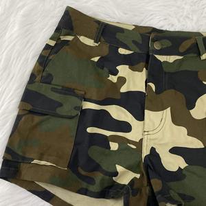 Shorts de bain tendance taille haute pour femme, motif camouflage, à franges, été 202W6, en coton/polyester/élasthanne teint uni, séchage rapide - Product Image 2