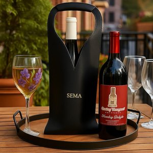 Bolsa de Transporte para Vino de Cuero Genuino con Logotipo Personalizado, Precio de Fábrica, para una Sola Botella, Promocional, LEB-0058 - Product Image 1