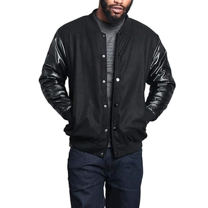 High Quality Fashionable Canvas Sleeve Black Vintage Waterproof Windproof Winter <b>Varsity</b> Letterman <b>Bomber</b> <b>Jacket</b> for <b>Men</b> - Product Image 1