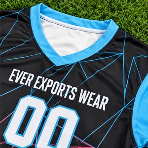Maillot et short de football personnalisés à col en V et manches courtes, noir et cyan, pour équipes scolaires, de club et de ligue (jeunes et adultes) - Product Image 2