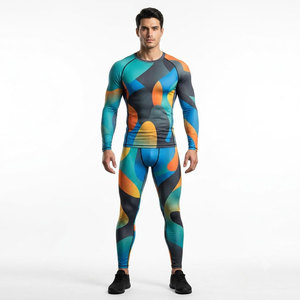 Ensemble Rash Guard Homme Bordeaux Manches Longues Séchage Rapide Sans Coutures Spandex Polyester Vêtements de Sport Haut et Pantalon à Manches Longues - Product Image 5