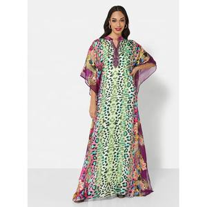 CLASSY DIGITAL LEOPARD IMPRIMÉ ET BRODERIE AVEC DESIGN FLORAL ROBE ARABE KAFTAN JALABIYA - Product Image 1