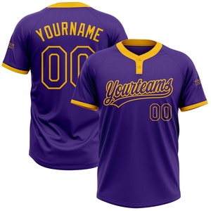 Venta al por mayor directa de la industria: Jersey de softbol unisex morado y dorado de dos botones, el más vendido y personalizable. - Product Image 1