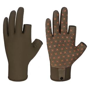 Gants de pêche en néoprène isolés antidérapants avec fermeture auto-agrippante unisexe toutes saisons marron avec motif en X orange - Product Image 5