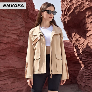 Abrigo Personalizado para Mujer, Chaqueta de Primavera con Bolsillos Grandes y Detalles en Cuero, Abrigo Corto Tipo Gabardina al por Mayor, OEM ODM - Product Image 3