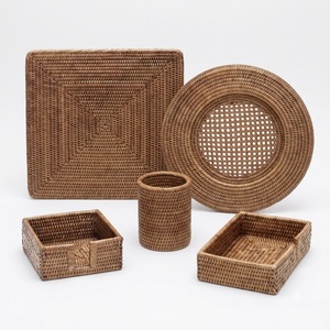 Natural Handwoven Rattan Storage Tray Set Wholesale Handmade Wicker Food Trays <b>Kitchen</b> <b>Table</b> Organizer Vietnam Supplier - Product Image 4