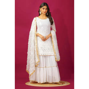 Conjuntos de diseño para mujer Faux Georgette Heavy Top Plazzo con Dupatta Elegante y elegante - Product Image 2