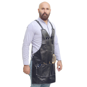 Delantal de cuero con múltiples bolsillos para barberos y peluqueros de mascotas, ropa de trabajo de estilo clásico - Product Image 3