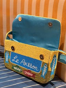 Handmade Embroidered Canvas Handbag Rectangular <b>Shape</b> With Colorful Animal <b>And</b> Fruit Patterns For Art Collectible Use - Product Image 3