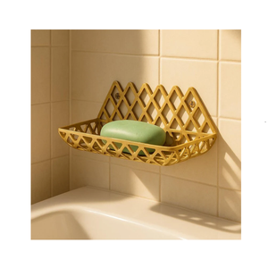 Porte-savon en laiton massif à motif quadrillé, qualité supérieure, doré, pour comptoir de salle de bain, cuisine, hôtel, maison, spas - Product Image 1