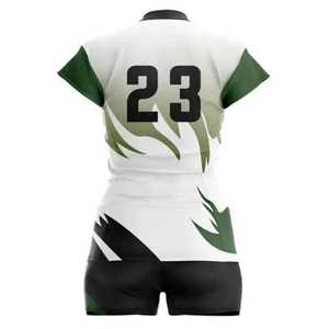 Ensemble d'uniformes de volley-ball d'été personnalisés unisexes pour adultes, sublimés, 100 % polyester, maillot respirant en maille, short à taille élastique, col en V - Product Image 6