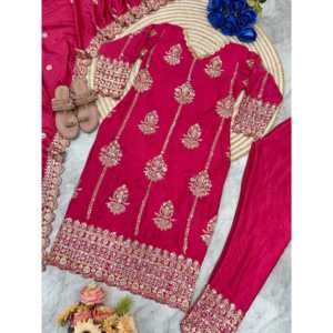 Conjunto de Dupatta de pantalón superior hermoso para mujer con bordado pesado - Product Image 6