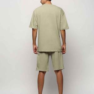 Conjunto de verano para hombre, estilo playero, camisa de manga corta y pantalones cortos con cordón, algodón transpirable, ligero, informal, para vacaciones y uso diario. - Product Image 5