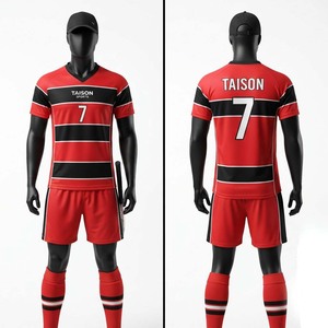 Uniforme de Hockey sobre Césped de Primera Calidad, 220 GSM, Poliéster Interlock, Paneles Sólidos Rojo, Negro y Blanco, Impresión Digital Personalizada con Logotipo - Product Image 1
