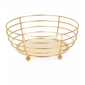 Corbeille à fruits en fil métallique moderne, doré rose, design géométrique, pour comptoir de cuisine, support pour fruits et collations - Product Image 4