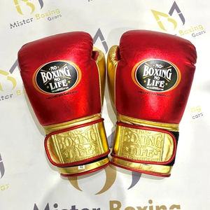 Gants de boxe professionnels neufs de marque Wholesale Brand New Article Red Gold No Boxing No Life pour le combat, le sparring et l'entraînement. - Product Image 2