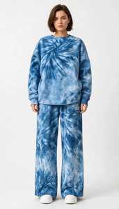 Ensemble de survêtement streetwear 2-en-1 pour femme, col roulé respirant, tie-dye bleu, coupe ample, automne - Product Image 4