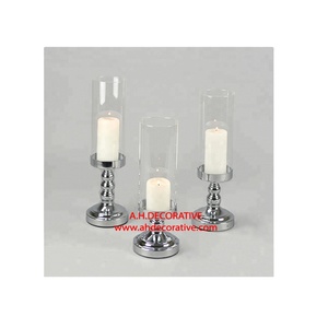 Bougeoir en métal nickelé avec cheminée en verre Lot de 3 pour décoration d'éclairage de Noël Bougeoir fait main - Product Image 1