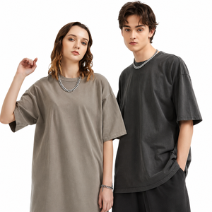 T-shirt tricoté formel surdimensionné personnalisé unisexe en coton épais à col roulé, écologique, anti-boulochage, effet vintage, OEM ODM - Product Image 1