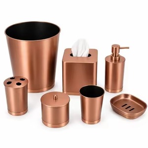 Copper <b>Bathroom</b> <b>Set</b> 5 Piece Metal Round Classic Style Decorative <b>Accessories</b> for Bath Counter - Product Image 6