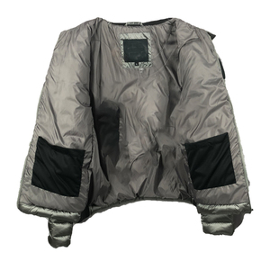 Chaqueta Acolchada Gris para Hombre con Cuello Alto, Cortavientos, Relleno de Plumón, Abrigo Casual de Invierno, Corte Regular, Cierre de Cremallera, Diseño con Bloques de Color - Product Image 4
