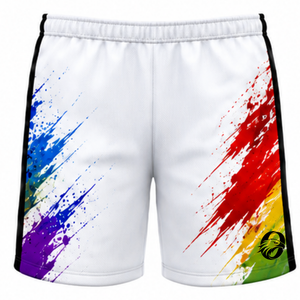 Pantalones Cortos de Voleibol Blancos Multicolor, Uniformes Deportivos con Diseño de Salpicaduras de Color, Ropa para Partidos de Equipo, Entrenamiento de Alto Rendimiento - Product Image 1