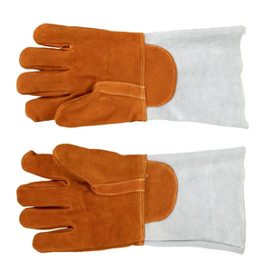 Venta al por mayor de seguridad de primera calidad de piel de cabra de cuero Tig guantes de soldadura de cuero de grano Palma de cuero dividido guantes largos resistentes al calor - Product Image 2