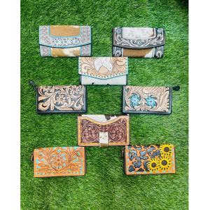 Genuine Leather Stylish Women Designer Purse <b>Bag</b> With Colorful Floral Hand Tooling Painted Carving SS/Brass Chain Closure - Product Image 1
