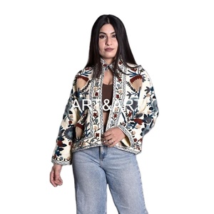 Suzani Embroidery Argyle <b>Pattern</b> Women's Short <b>Quilted</b> Cotton <b>Jacket</b> Casual Beach & Party Wear - Product Image 1